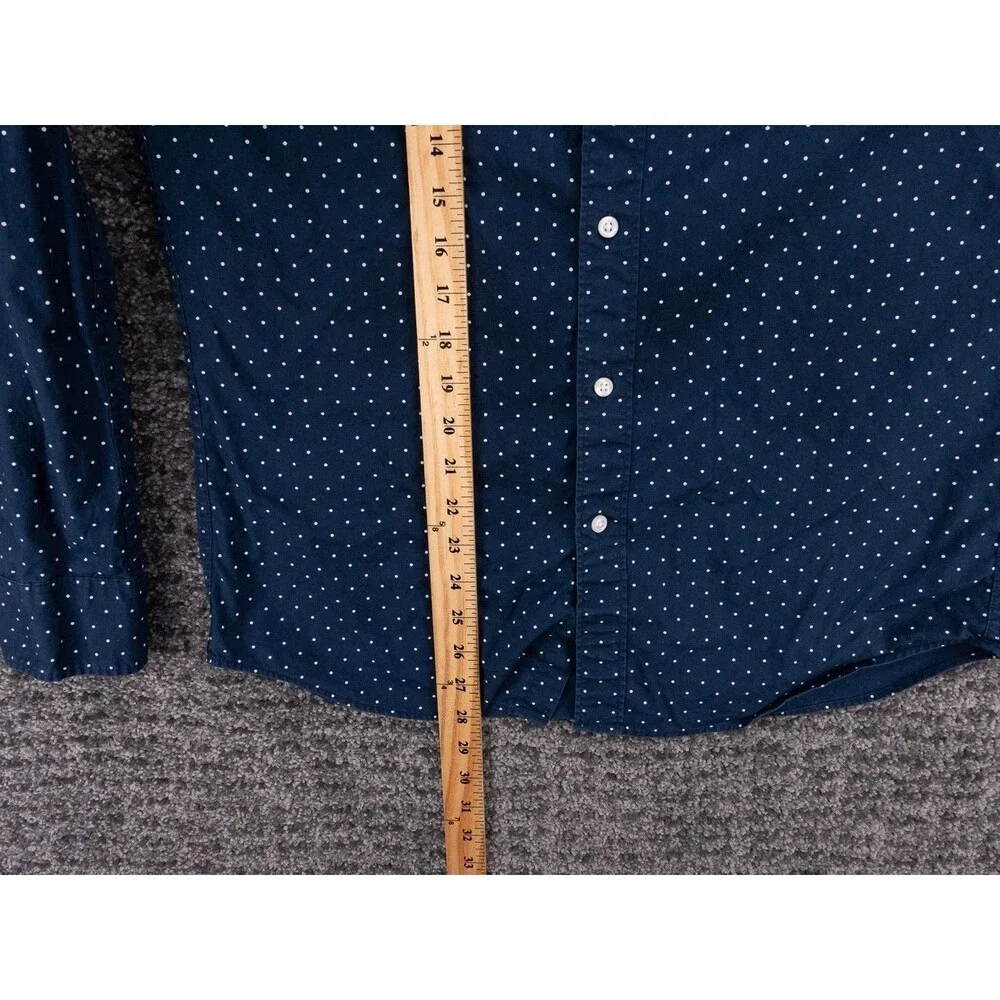 J Crew Shirt Mens Medium Blue Polka Dot Print Slim Stretch Long Sleeve Preppy